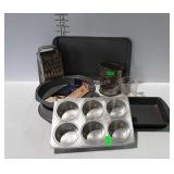 Bakeware - Fire King measuring cup, muffin tins,