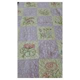Hand stitched quilt, embroidered flower panels,