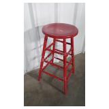 Red Painted Early Wooden Stool, 14" seat x 29"