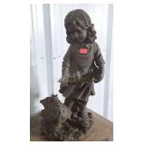 Garden Figure. 24" high. Girl feeding chickens,