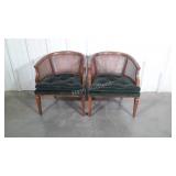 Pair of French Prov. Accent Chairs. Green cushion
