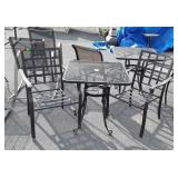 Three pc patio set, no cushions for chairs, and