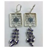 Sterling Silver Purple Crystal Dangle Earrings