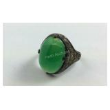 Green Stone Silver Ring Size 9