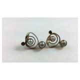 Two Tone Sterling Silver Swirl Earrings