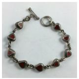 Sterling Silver Red Enamel Heart 7.25 Bracelet