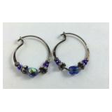 Blue Crystal Sterling Silver Hoop Earrings
