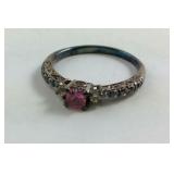 Pink Crystal Sterling Silver Ring Size 8.5