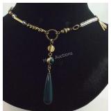 ViVI Green Stone Gold Tone Long Necklace New with