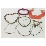 Group of beaded jewelry- seven necklaces, pair of