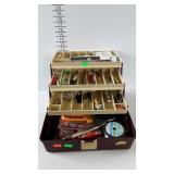 Plano fishing tackle box with lures, line, hooks,