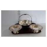 Silver plate basket & 2 compotes