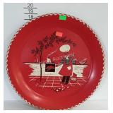 Painted tray with Barbecue scene, 19" diameter
