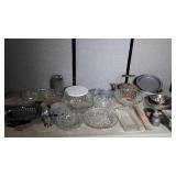 Glass and metal wares, copper teapot, baking