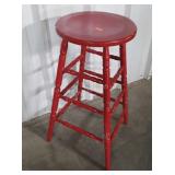 Red Painted Early Wooden Stool, 14" seat x 29"
