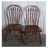 Pair of Dining Chairs. Turned spindle bow backed,