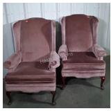 Pair of Wingback Chairs, mauve color Queen Anne