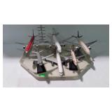 6 Model airplanes with 5 stands - plastic