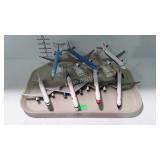 7 Model airplanes with 3 stands - plastic