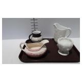Westmoreland footed rose bowl, transfer ware gravy