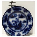 Flo Blue wall plate with Asian scene & wall hanger