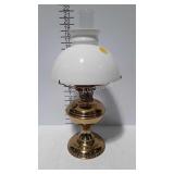 Brass Aladdin oil lamp with glass chimney & milk