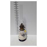 Delft oil lamp with glass chimney, 19" tall