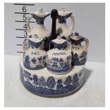 Condiment castor set, blue willow pattern