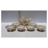7-pc Custard glass footed berry bowl set with gold