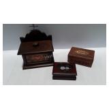 2 Dresser trinket boxes, and one wooden storage