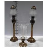 3 Brass candlestick holders with glass shades
