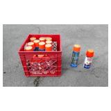 Plastic milk crate with field spray paint and