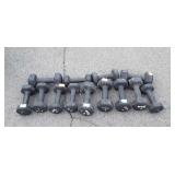 Group of rubber dumbbells, includes 8 pounds and