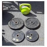 10 and 25 pound weights and 10 pound tone ball