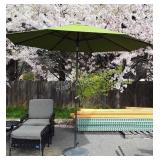 Green patio umbrella with stand, seller code LW
