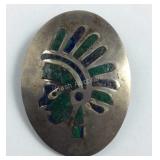 Sterling silver brooch with inlaid Indian