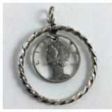 Sterling silver pendant with Mercury  dime