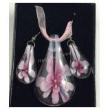 Glass jewelry set floral design with pendant and
