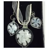Glass jewelry set white floral with pendant and