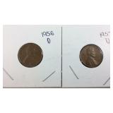 1957 D Wheat Penny and 1956 D Wheat Penny