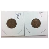 1955 D Wheat Penny and 1957 D Wheat Penny