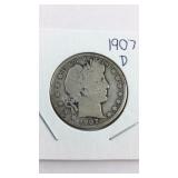 1907 D Barber Half Dollar