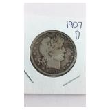 1907 D Barber Half Dollar