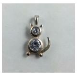 Sterling Silver Cat Pendant/Charm With CZ Stone,