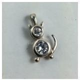 Sterling Silver Dog Pendant/Charm With CZ Stone,