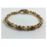 Gold Over Sterling Silver Garnet And C Z Bracelet