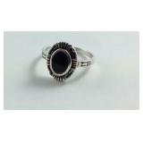 Cute Sterling Silver Ring With A Black Stone ,