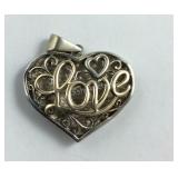 Sterling Silver Heart Pendant With Love Spelled