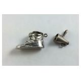 2 Charms for Bracelet Sterling Silver Baby Shoe