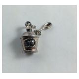 Sterling Silver Charm Of A Canister With A Small